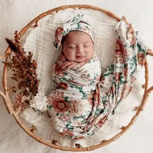 Snuggle Hunny Kids Baby Jersey  ( STRETCH COTTON) Wrap & Topknot Set - FLORENCE - Babyonline