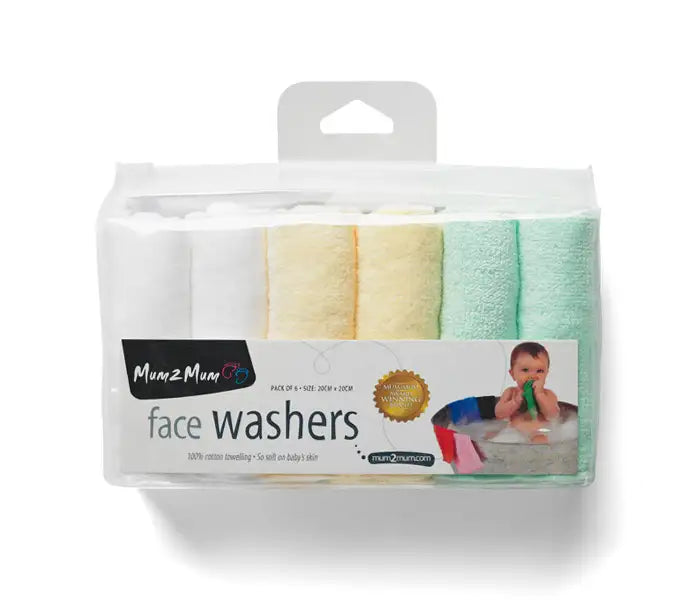 Mum2Mum Face Washers (Pack of 6) PASTEL - Babyonline
