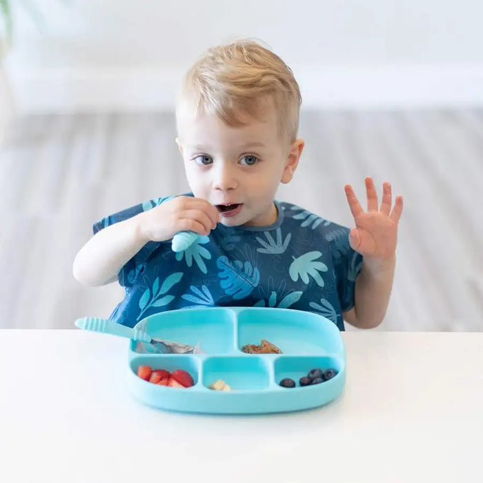 Bumkins 5 Section Silicone Grip Dish + Lid - Blue - Babyonline