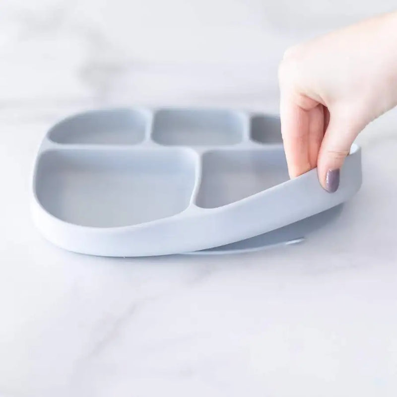 Bumkins 5 Section Silicone Grip Dish + Lid - Grey - Babyonline