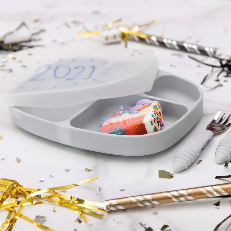 Bumkins 5 Section Silicone Grip Dish + Lid - Grey - Babyonline