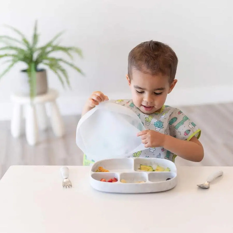 Bumkins 5 Section Silicone Grip Dish + Lid - Marble - Babyonline