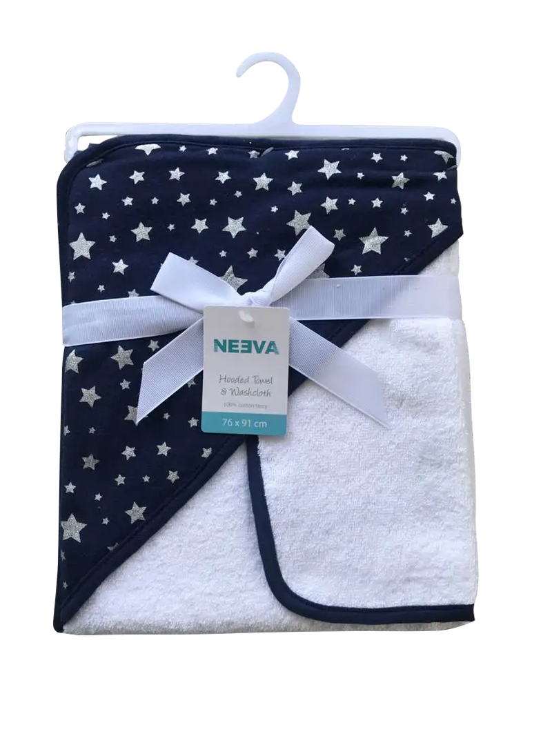 Neeva Hooded Towel with Washcloth STARS - Babyonline