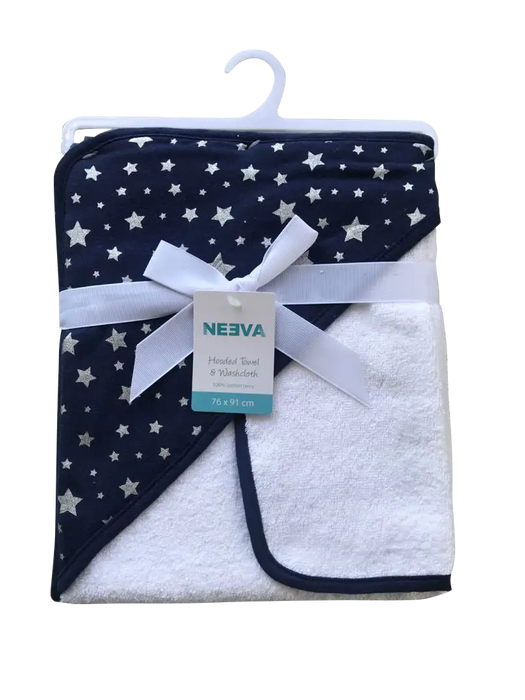 Neeva Hooded Towel with Washcloth STARS - Babyonline