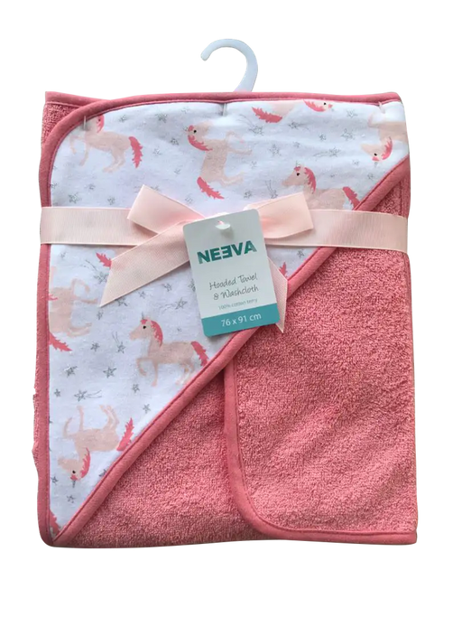 Neeva Hooded Towel with Washcloth UNICORNS - Babyonline
