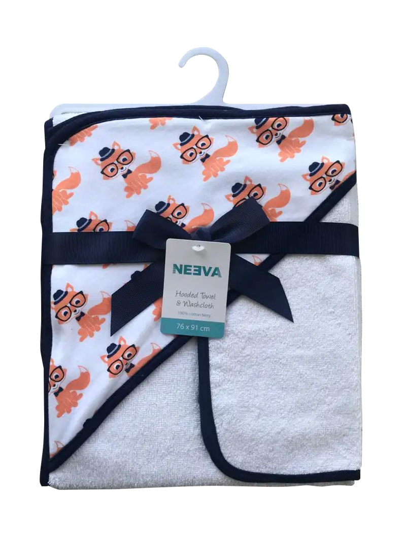 Neeva Hooded Towel with Washcloth FOX - Babyonline