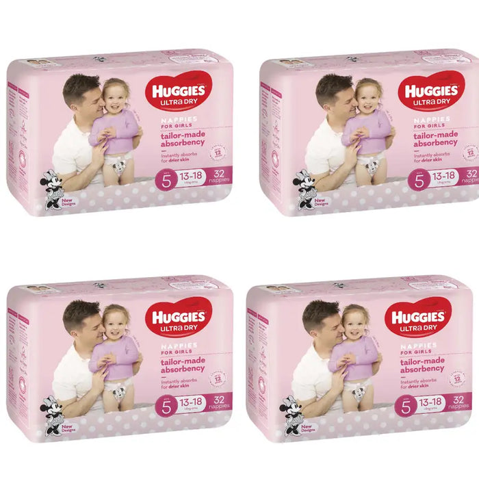 Huggies Ultra Dry - VALUE BOX Size 5 (13-18kg) GIRLS 128 Nappies - Babyonline