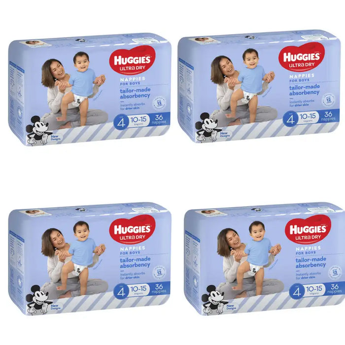 Huggies Ultra Dry Size 4 VALUE BOX (10-15kg) BOYS 144 Nappies - Babyonline