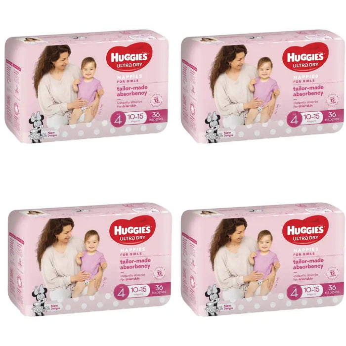 Huggies Ultra Dry - Size 4 VALUE BOX (10-15kg) GIRLS 144 Nappies - Babyonline