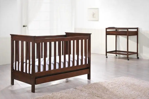 Kapai BETA Wooden Baby Cot Drop Side with Drawer COFFEE - Babyonline