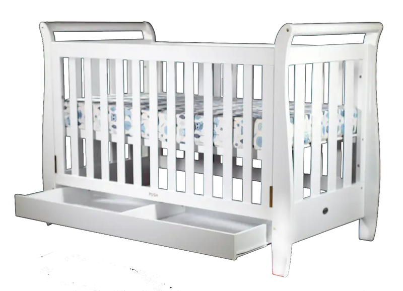 Kapai NOVA Wooden Drop Side Cot with Drawer - WHITE