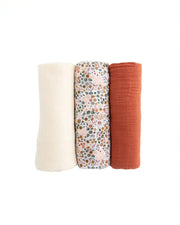 Little Unicorn 3 Pack Cotton Muslin Swaddle - Pressed Petals - Babyonline