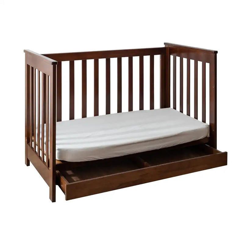 Kapai BETA Wooden Baby Cot Drop Side with Drawer COFFEE - Babyonline