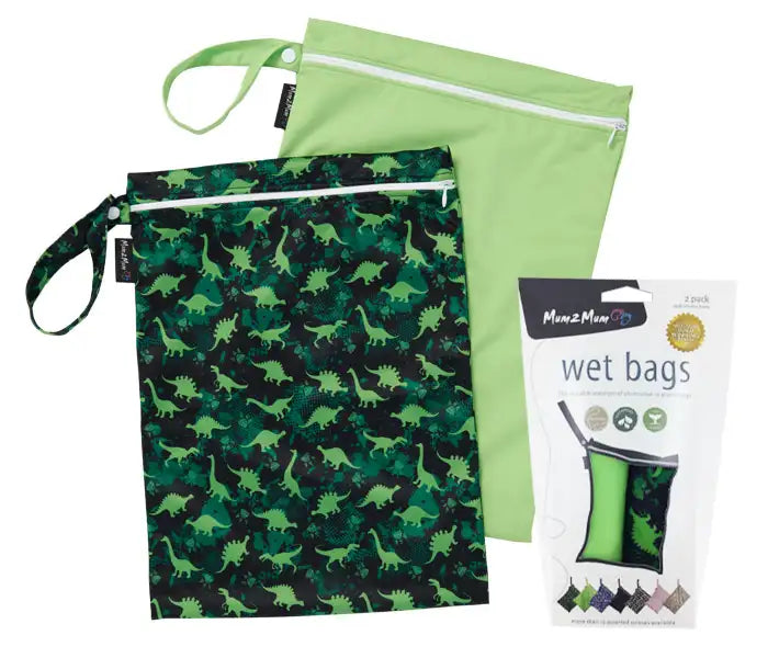 Mum2Mum Wet Bags Twin Pack - DINO / LIME - Babyonline