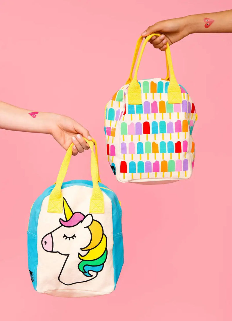 Fluf Zipper Lunch Bag - UNICORN - 100% certified organic cotton *CLEARANCE*