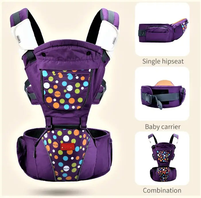 Luxury Multi-Functional Baby Hip Seat Carrier -  Purple with circles - Babyonline