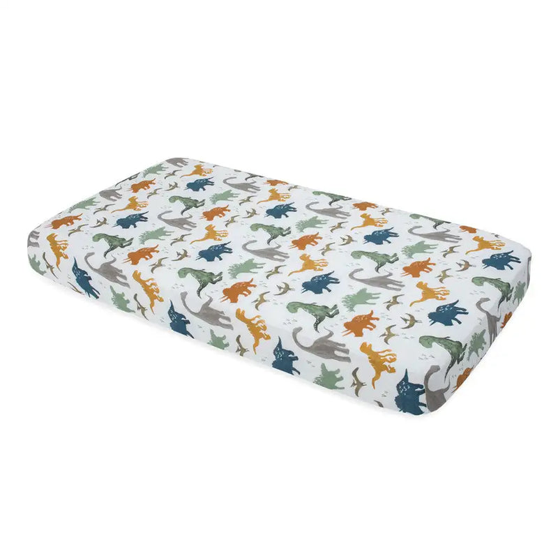 Little Unicorn Cotton Muslin Cot Sheet - Dino Friends - Babyonline