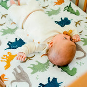 Little Unicorn Cotton Muslin Cot Sheet - Dino Friends - Babyonline