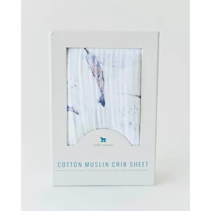 Little Unicorn Cotton Muslin Cot Sheet - Narwhal - Babyonline