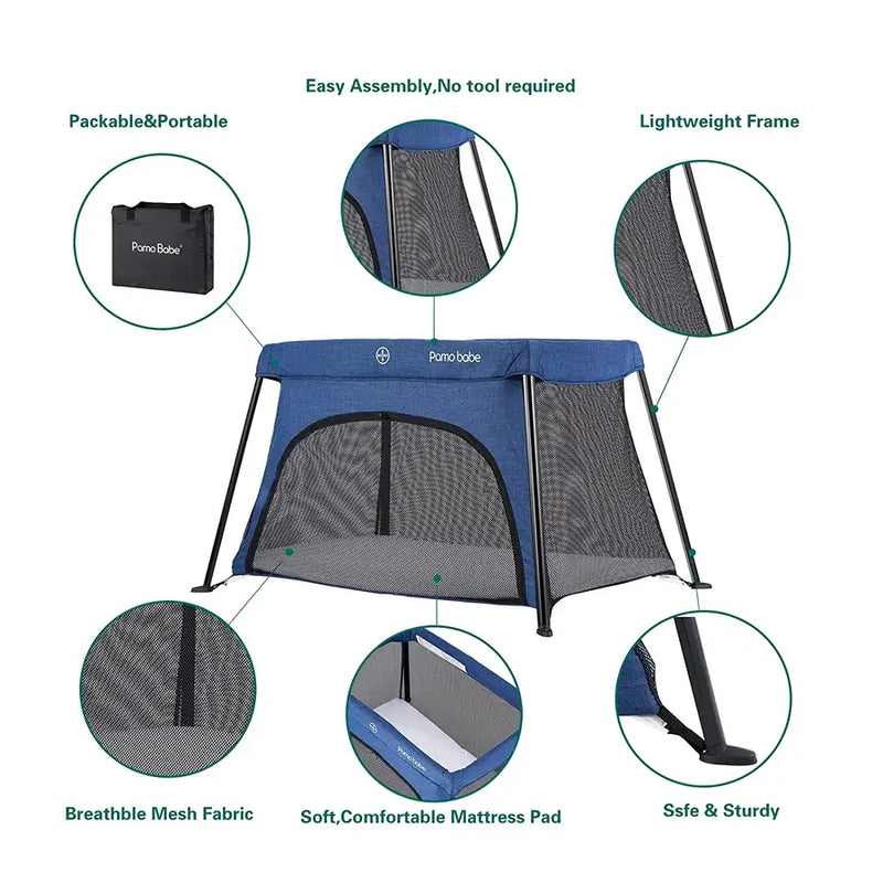 Pamo babe Lightweight Travel Playpen / Portacot - Blue