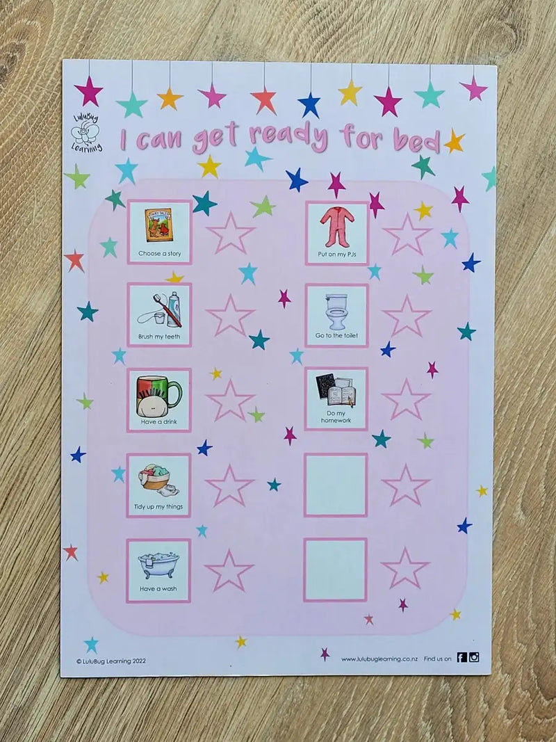 Lulubug Learning Magnetic Bedtime Chart - Pink *CLEARANCE*
