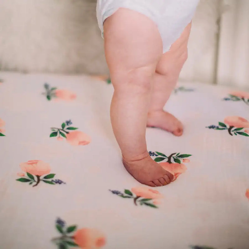 Little Unicorn Cotton Muslin Cot Sheet - Watercolour Roses - Babyonline