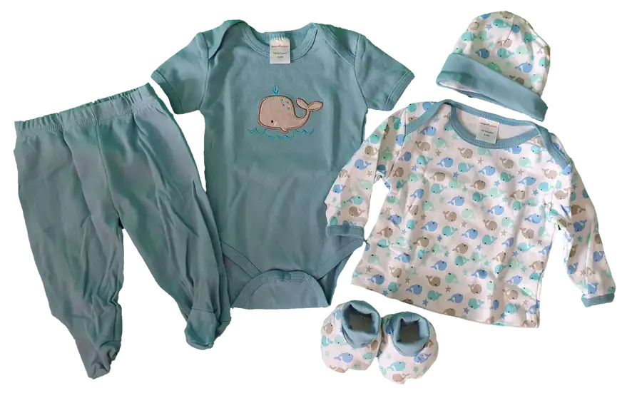 Sweet Cheeks 5 Piece Clothing Gift Set - BLUE-GREEN WHALE - Babyonline