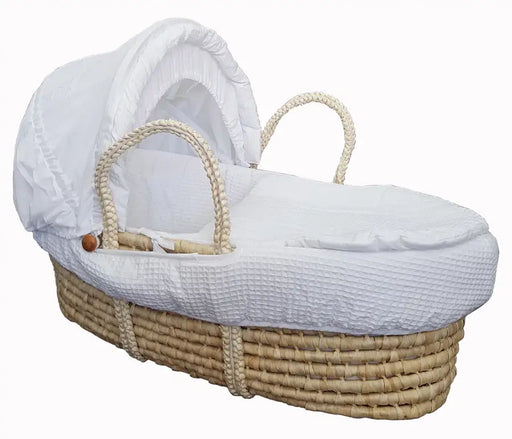 Natural Moses Basket & Linen Set MB01 - White Waffle (Stand is not included) - Babyonline