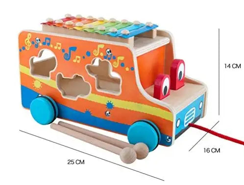 Wooden Multi-functional Pull-Along Bus - Babyonline
